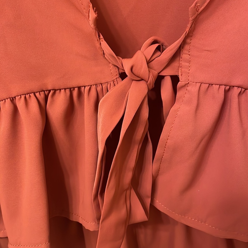 Burnt Orange Cropped Tie-Front Top - Picture 4 of 10